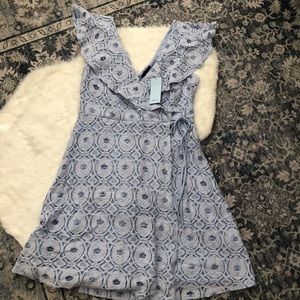 Soprano Blue Lace Faux Wrap V-Neck Flutter Sleeve Dress - NWT